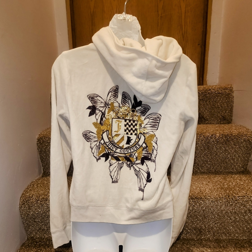 Juicy Couture Cream Velour Hoodie Jacket W/ Gold Detailing XL